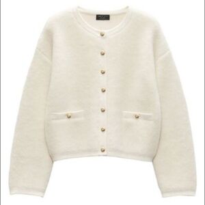 rag & bone Kaia Crew Neck Boucle Cardigan in Ivory